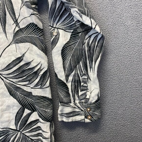 Tahari 100% Linen Button Front Blouse Roll Tab Sleeve Tropical Botanical Size M - Picture 9 of 9